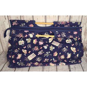 17" Handmade Joan Kessler Quilted Cotton Gardening Tote Floral Navy Fabric Large